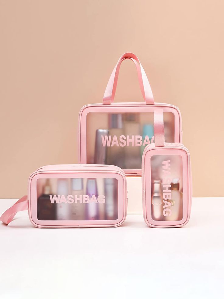 3pcs Clear Travel Toiletry & Makeup Bag Combo