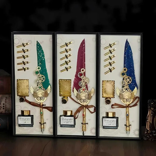 Luxury Vintage Feather Dip Pen Set